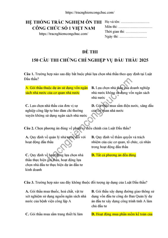 150 câu chứng chỉ đấu thầu có đáp án 2025 - share-1