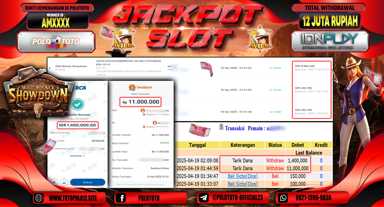 POLOTOTO JACKPOT SLOT WILD BOUNTY SHOWDOWN Rp.12.400.000,-