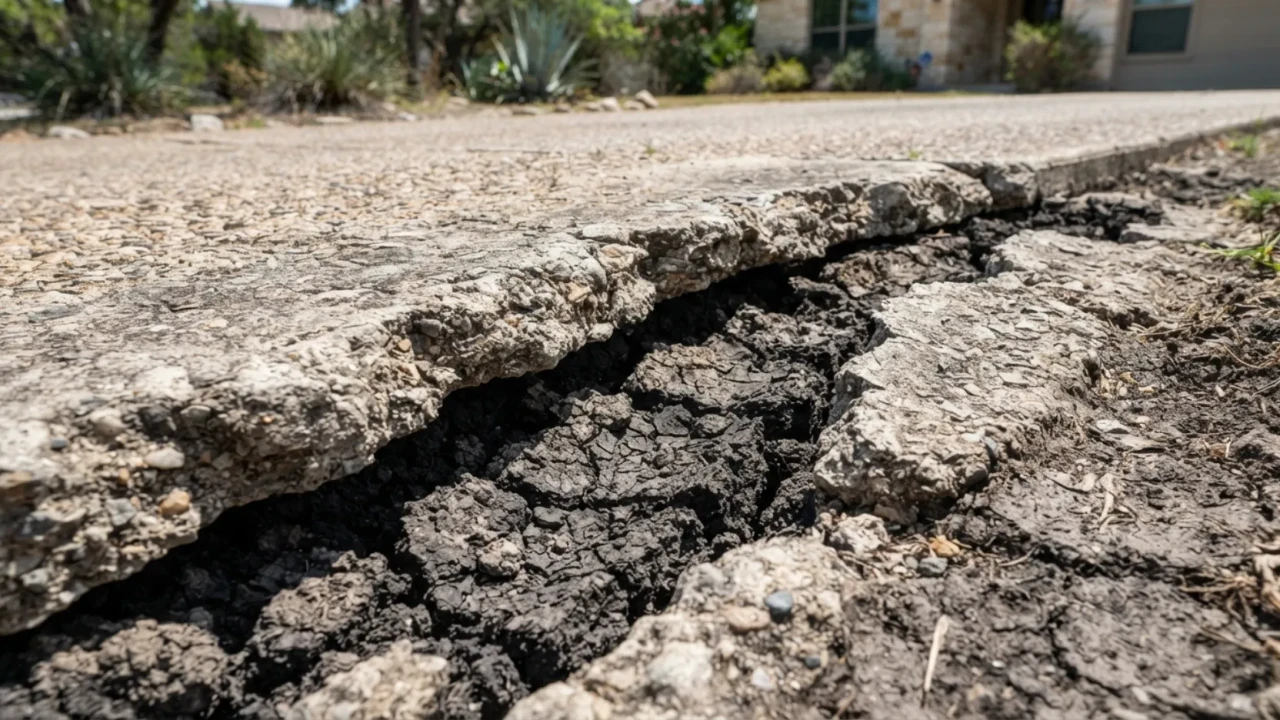 Expansive clay soil concrete driveway heaving cracking Bexar County San Antonio
