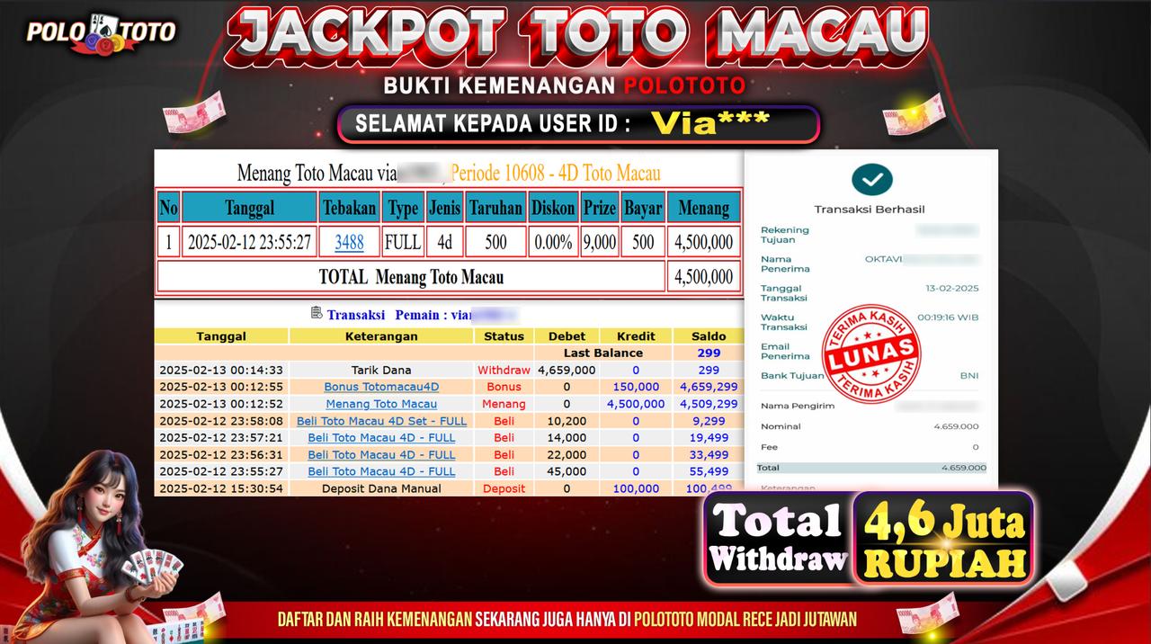 POLOTOTO JACKPOT TOGEL TOTO MACAU Rp.4.659.000,-