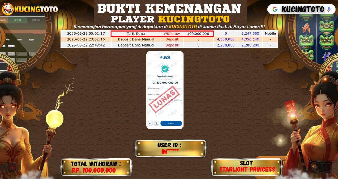KUCINGTOTO JACKPOT SLOT STARLIGHT PRINCESS RP.100.000.000.,- LUNAS