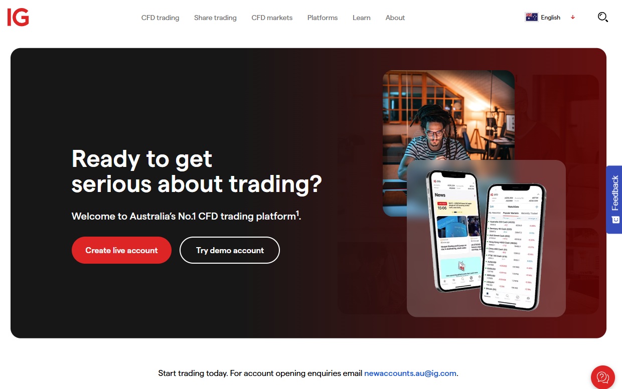 IG CFD trading platform Australia regulated broker.