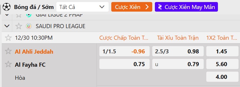 Tỷ lệ kèo Al Ahli vs Al-Fayha