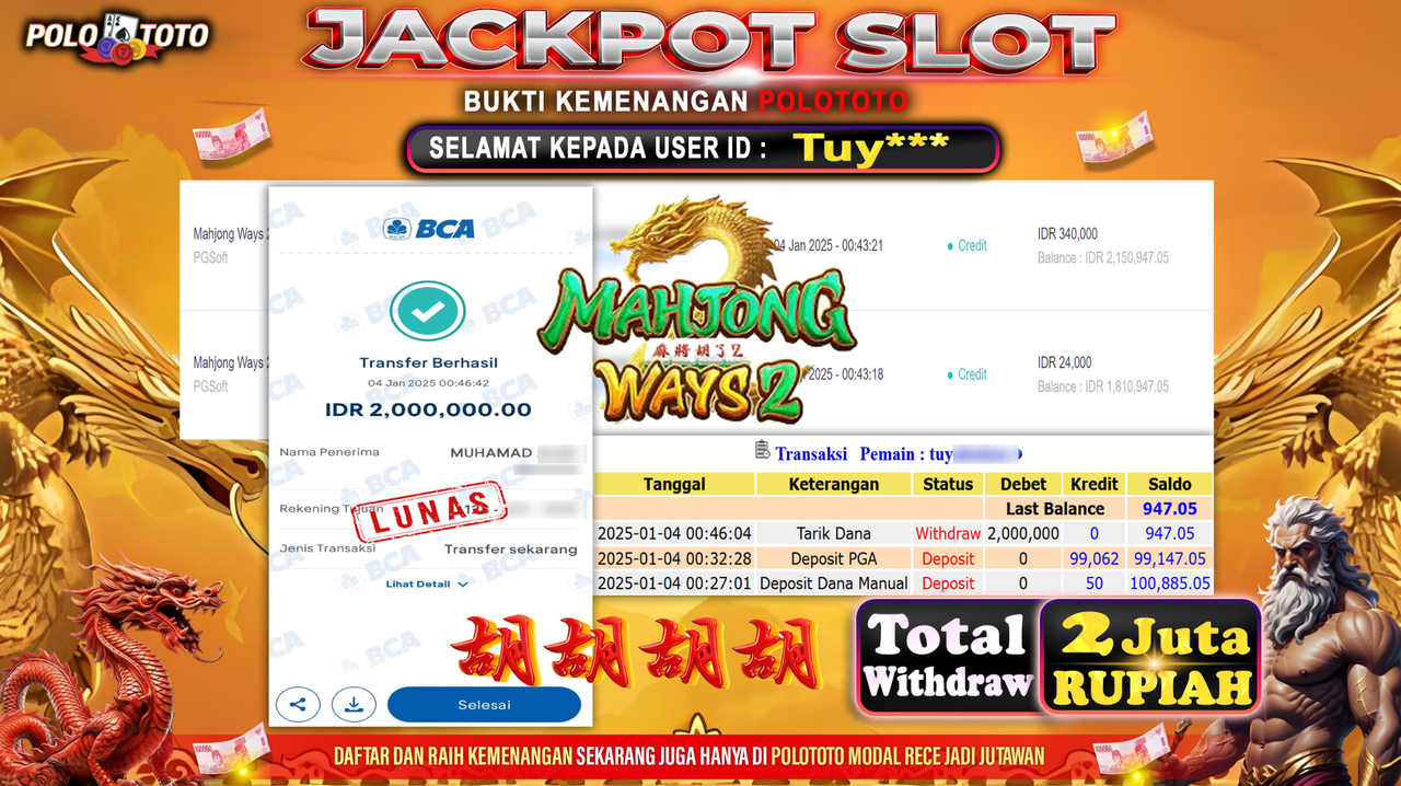 POLOTOTO JACKPOT SLOT MAHJONG WAYS 2 Rp.2,000.000,-