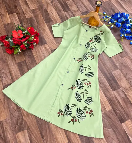 Fashionable Cotton Slub Dijital Print Anarkali Kurti For Women Color 1 (R108)