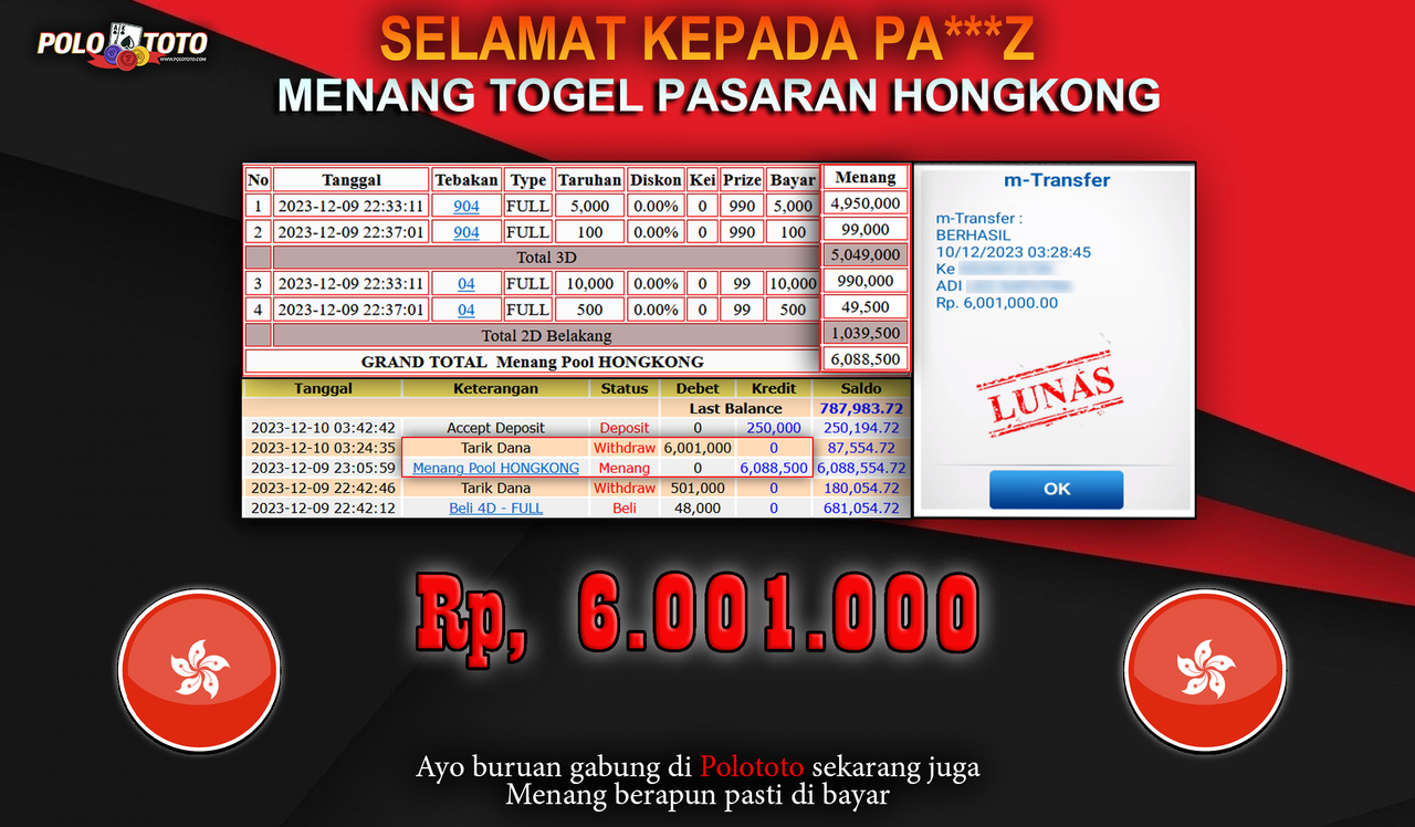 BUKTI PEMBAYARAN JACKPOT DIPOLOTOTO DIBAYAR LUNAS!!!