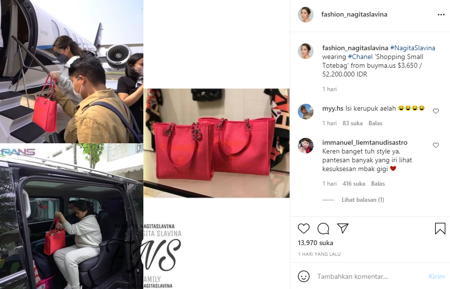 Nagita Slavina tenteng tote bag harga puluhan juta rupiah.