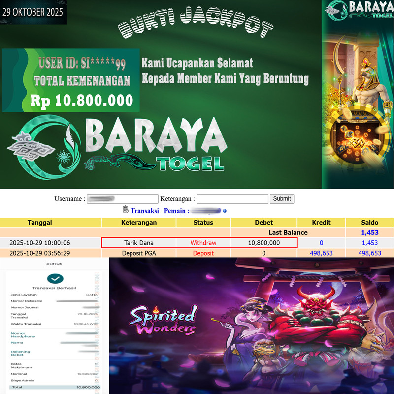 Rp. 10.800.000.- WD LUNAS DI BARAYATOGEL