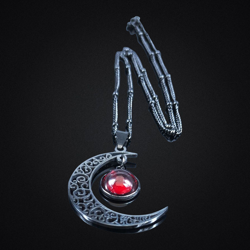 Black Color Stainless Steel Moon Pendant Chain Necklace Women Party Jewelry NEW