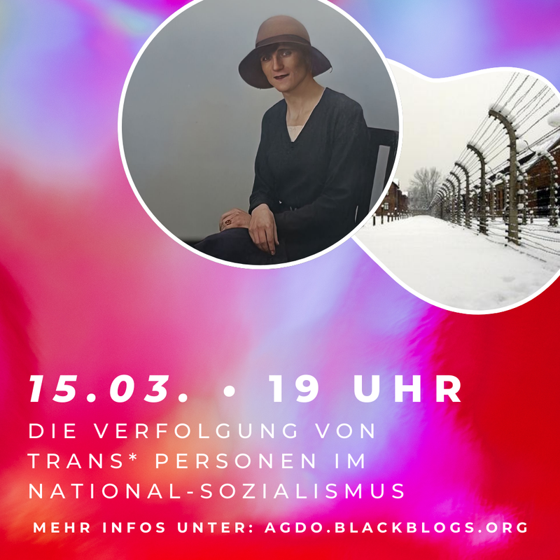 Beim Vortrag „Übersehen, Vergessen, Geleugnet. Die Verfolgung von trans* Personen im Nationalsozialismus” am 15.3. um 19 Uhr im Black Pigeon geht es um die Lebensrealitäten von trans*Personen im Nationalsozialismus.