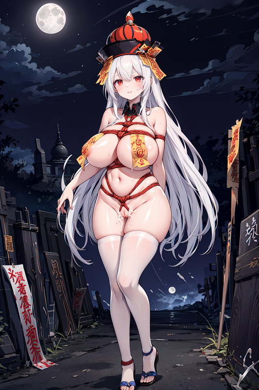 05053-2130045456-1girl,mature female,solo,huge breasts,sagging breasts,_jiangshi, no bra, cleavage, 