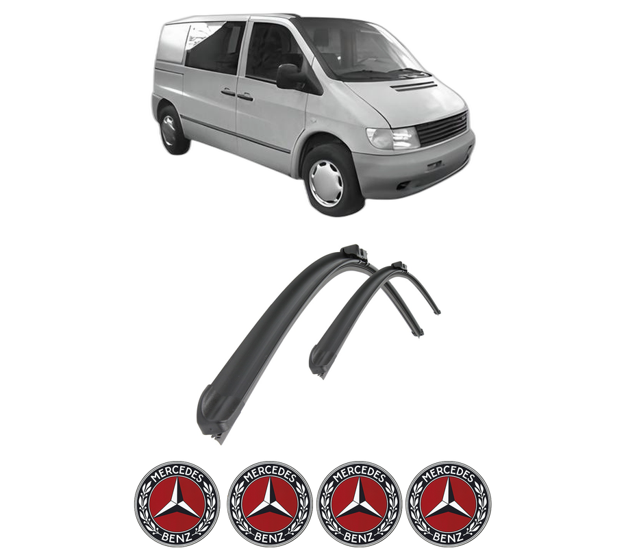 Set stergatoare auto MERCEDES-BENZ VITO Bus (W638) din 1996-2003, pentru parbriz auto, 2 bucati, Bosch Aerotwin Retro Truck, din cauciuc siliconat rezistent, 4 Stickere Auto MERCEDES-BENZ