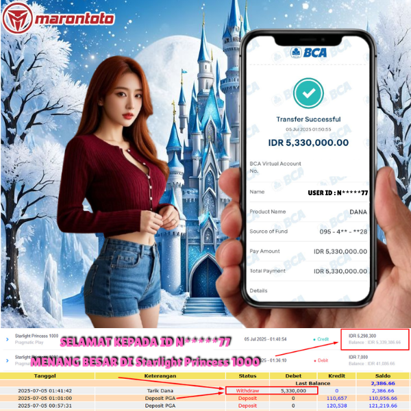 Bukti Kemenangan Member Marontoto Sebesar 5,330,000 JuTa