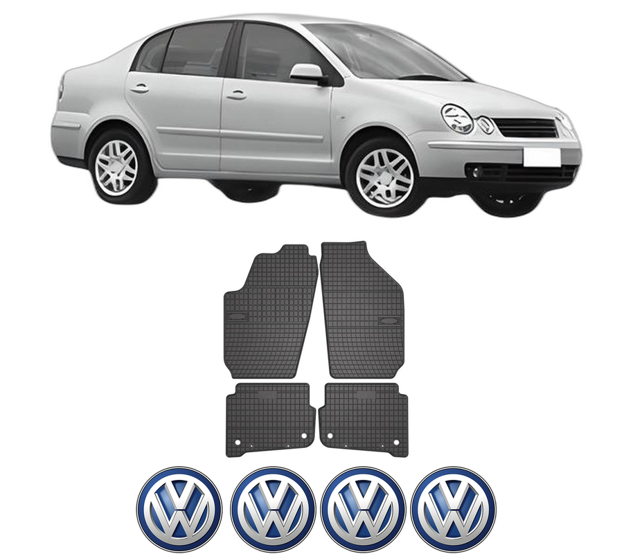 Set covorase presuri Volkswagen POLO IV Saloon (9A4, 9A2, 9N2, 9A6) din 2002-2012, auto, din cauciuc thermoplastic, 4 Stickere auto cu Volkswagen
