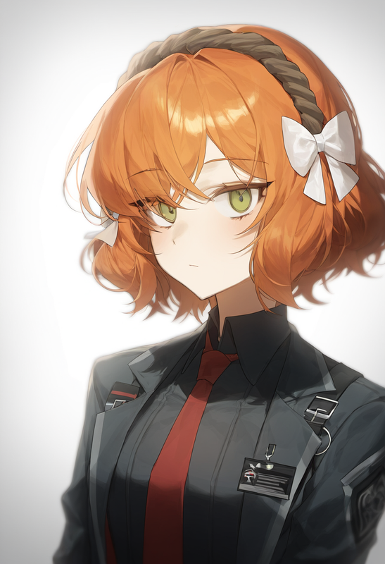 depth of field, 1girl, ishmael (limbus company), short hair, orange hair, {{gree s-622559344