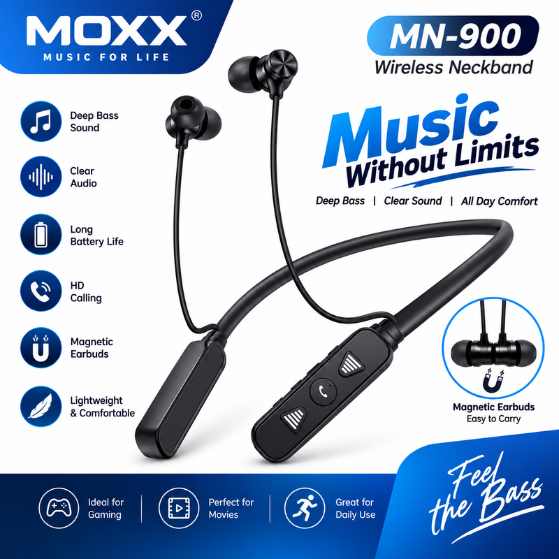 MOXX MN-900 Music Wireless Neckband With Deep Bass & Clear Sound