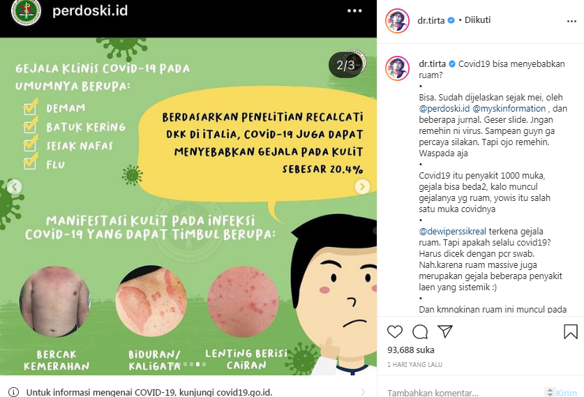 dr Tirta tunjukkan pernyataan dari Perhimpunan Dokter Spesialis Kulit dan Kelamin Indonesia