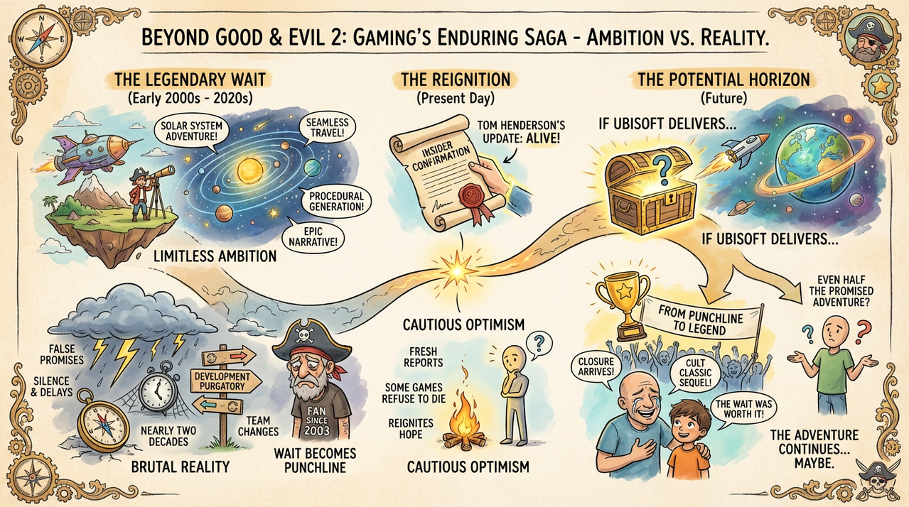 Beyond Good & Evil 2 Still Alive After 18 Years - Tom Henderson Confirms Progress 1 Futuristic sci-fi cityscape with hover vehicles and neon lights