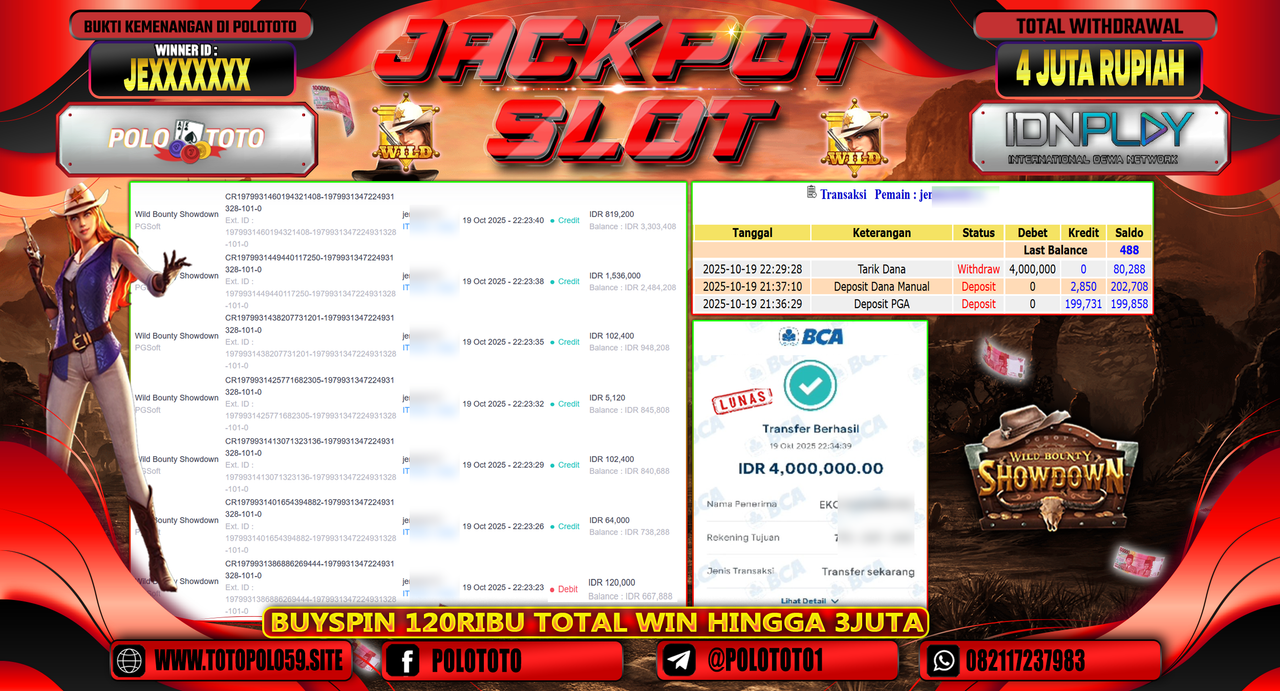 POLOTOTO JACKPOT SLOT WILD BOUNTHY SHOWDOWN Rp.4.000.000,- LUNAS