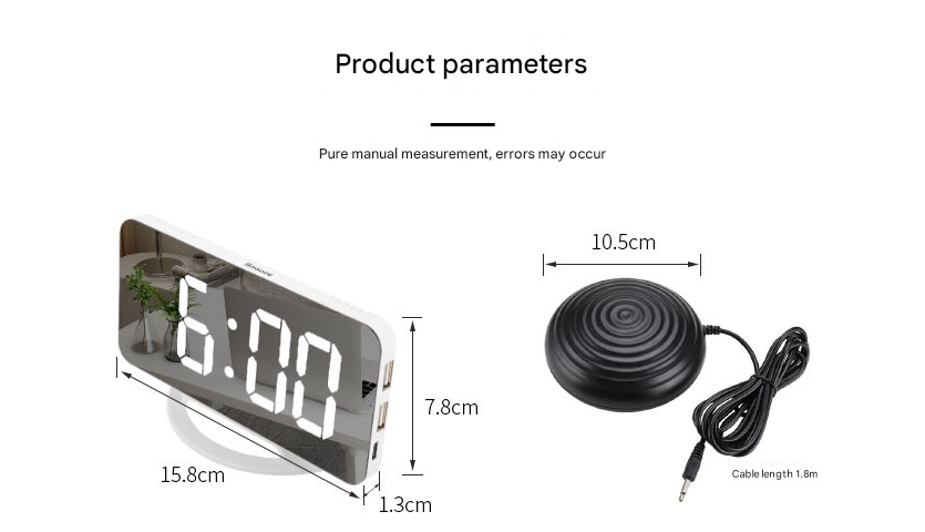 Reloj despertador multicuional de Alta vibración adecuado para personas con problemas de Sueño graves, Reloj de Espejo digital para adultos con cama mecánica - details 1