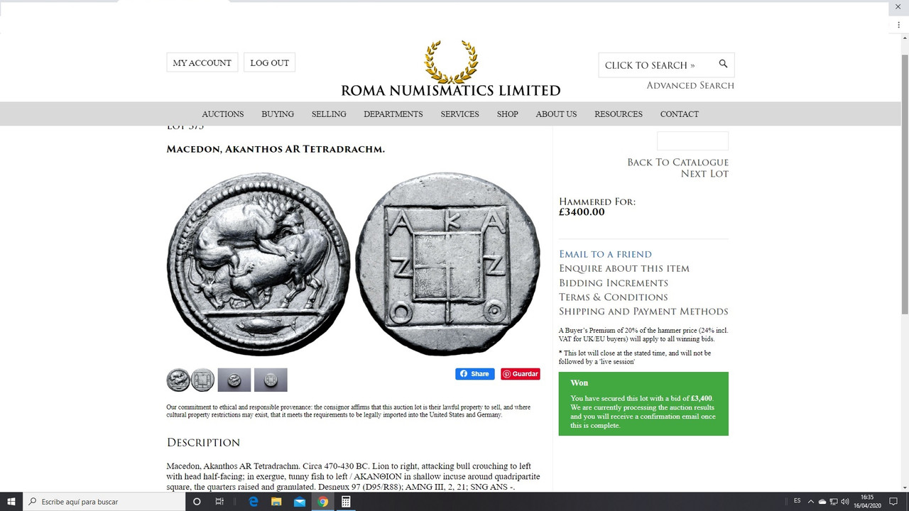 Roma Numismatics 16/4/20 y su as de Belikiom de un distribuidor alemán Dai-shouri