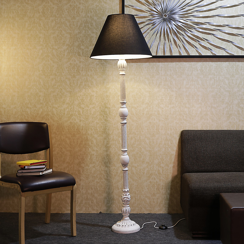 Hand Carved Antique White Finish Wooden Floor Lamp Base Only Mango