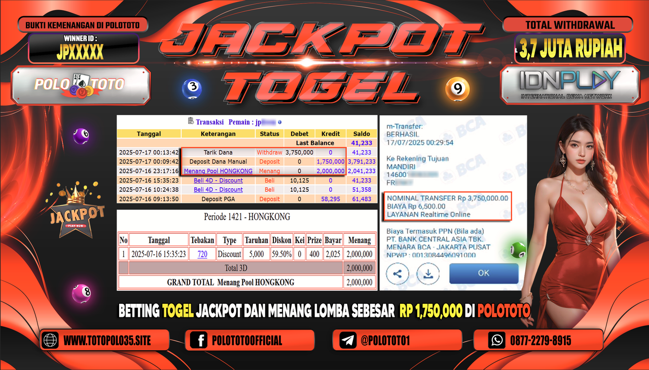 POLOTOTO JACKPOT TOGEL HONGKONG LOTTO Rp.3.700.000,- LUNAS