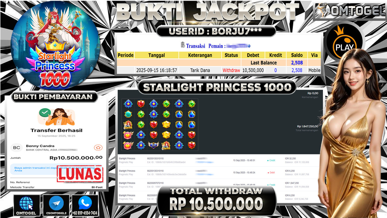 OMTOGEL JACKPOT PRAGMATIC PLAY STARLIGHT PRINCESS 10 JUTA DI BAYAR LUNAS ,-