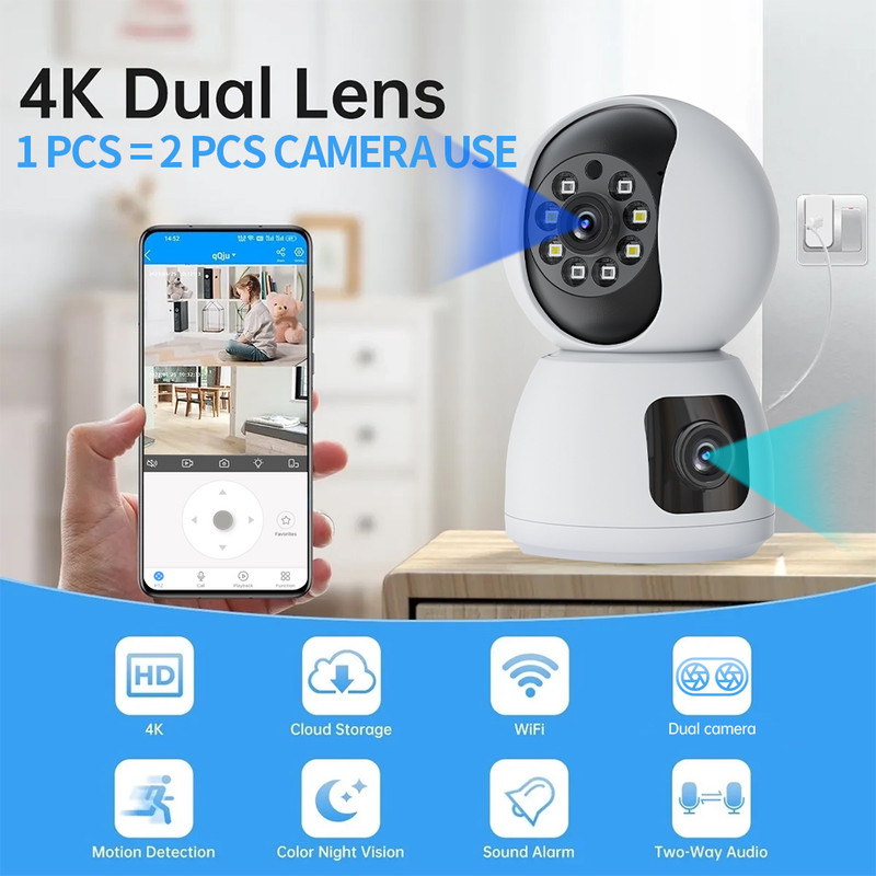 Cámara Vigilancia WiFi Interior 4K HD, Cámara Vigilancia Domicilio WiFi con WiFi 360° Cámara de Seguridad para bebé, Perro, Visión Nocturna, Seguimiento Automatico, Detección AI，Audio Bidireccional - details 0