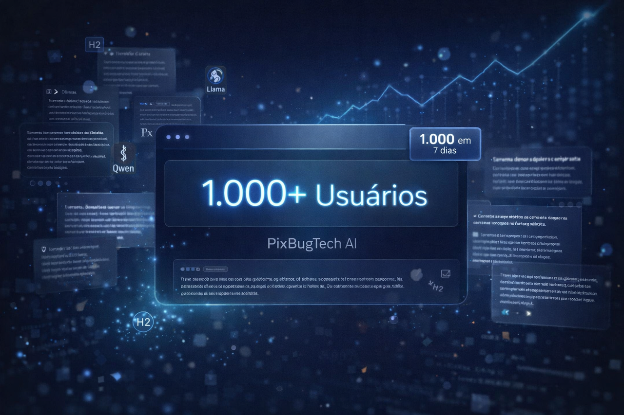 PixBugTech AI ultrapassa 1.000 usuários em menos de uma semana: o começo silencioso, mas sólido, de um projeto que nasceu para durar