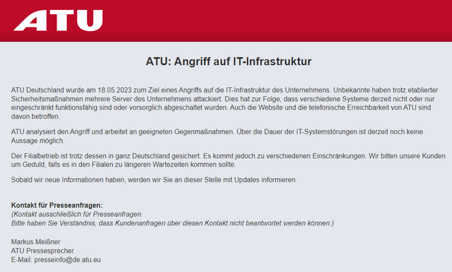 Cyberangriff auf ATU Cyberangriff auf ATU