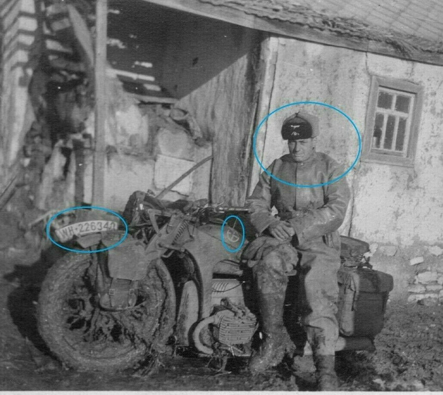 ZÜNDAPP K800W in schlamm, kradmelde, WH-226340, pelzmütze, Russland, motorrad