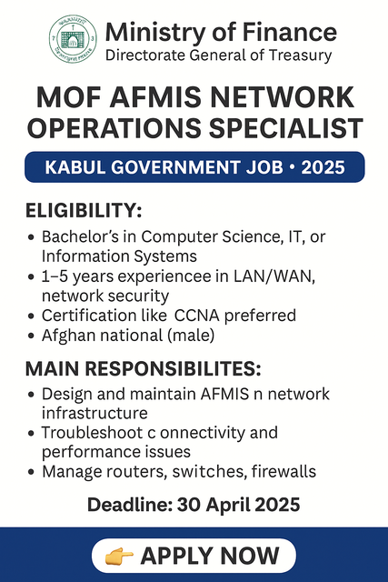 Apply for Network Operations Specialist Job via Jobs.af Network Operations Specialist Vacancy in Afghanistan