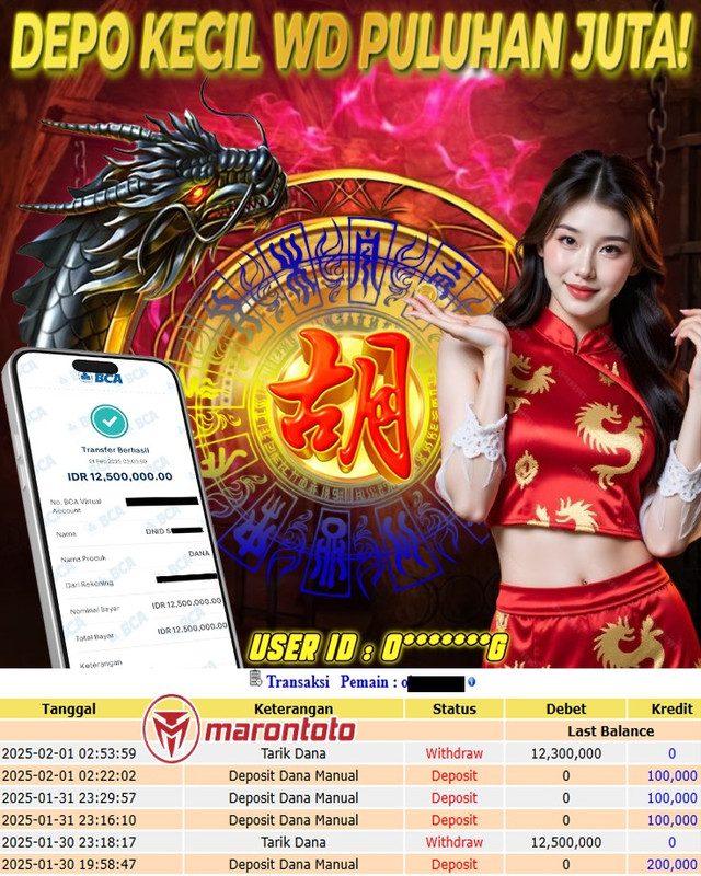 Bukti Kemenangan Member Marontoto Sebesar 12,500,000 JuTa