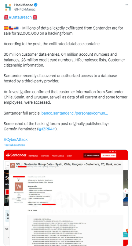 Daten bei Santander abgezogen Daten bei Santander abgezogen