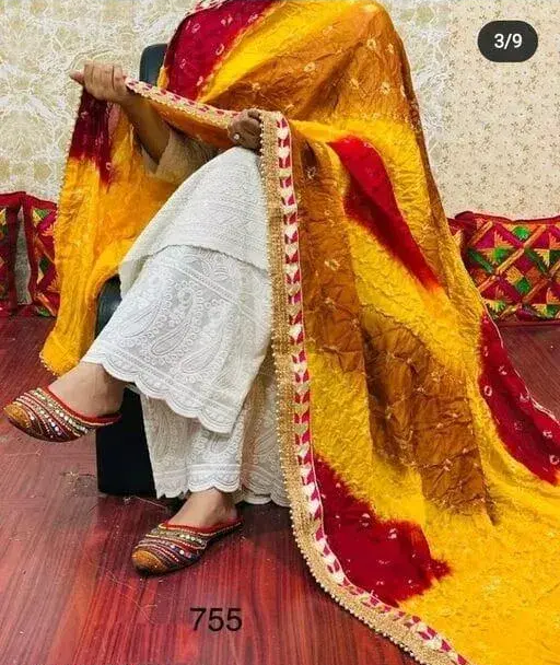 Beautiful attractive rajasthani art silk bandhani dupatta Color5 (R228)