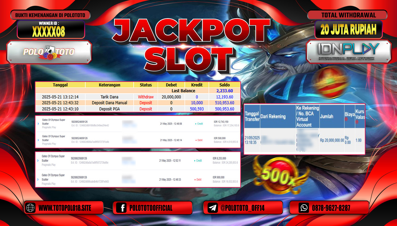 POLOTOTO JACKPOT SLOT GATES OF OLYMPUS SUPER SCATTER Rp.20.000.000,-