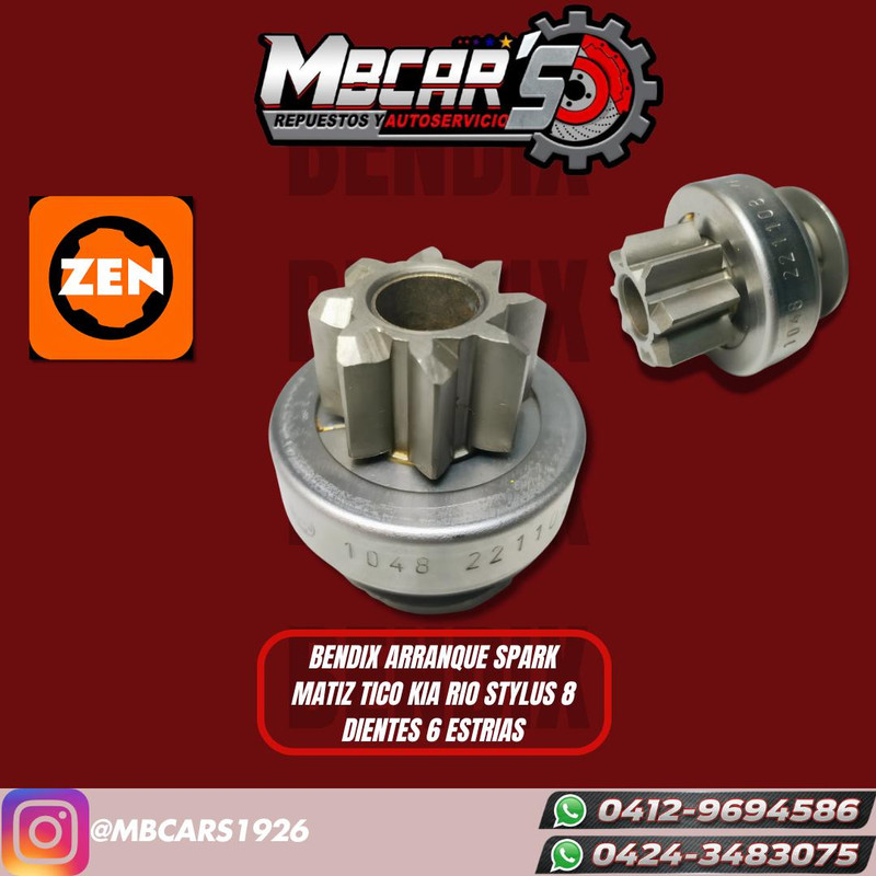 BENDIX ARRANQUE SPARK MATIZ TICO KIA RIO STYLUS 8D 6 ESTRIAS 