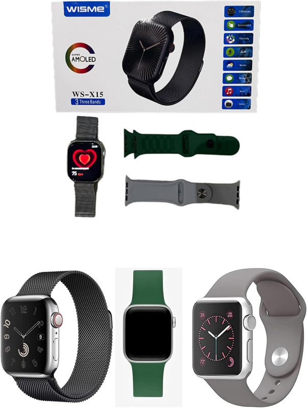 ساعة ADHOMAX By Wisme الذكية موديل WS-X15 - شاشة سوبر أموليد مقاس 1.5 بوصة، مكالمات بلوتوث، تتبع GPS، تتبع معدل ضربات القلب، مقاومة للماء، 3 أشرطة - فضي