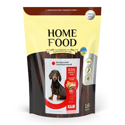 Корм DOG ADULT MINI Беззерновий гіпоалергенний «М'ясо качки з нутом» (1,6 кг) ТМ "Home Food"