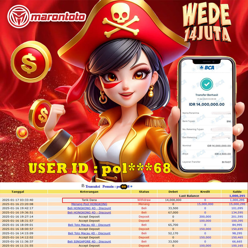 Bukti Kemenangan Member Marontoto Sebesar 14 JUTA