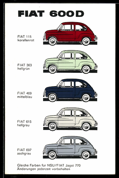 AK Verschiedene Modelle und Farbvarianten vom Auto Fiat 600D
