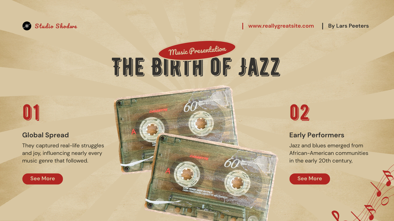 Cream Red Vintage Retro Music Presentation