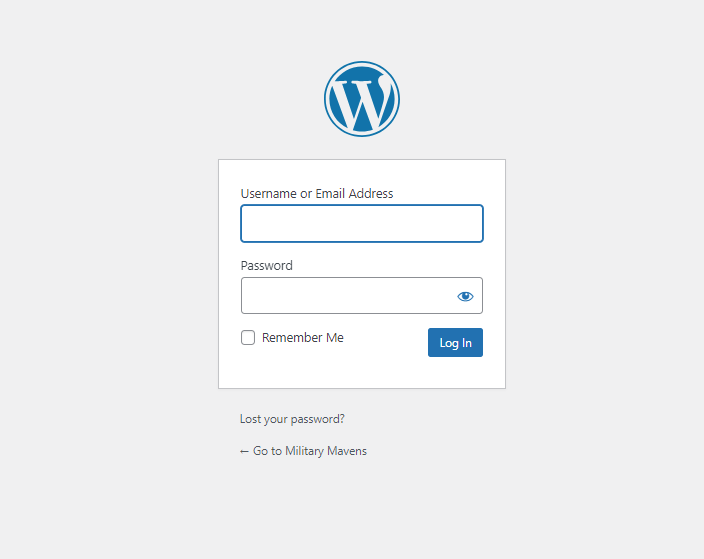 default WordPress login page