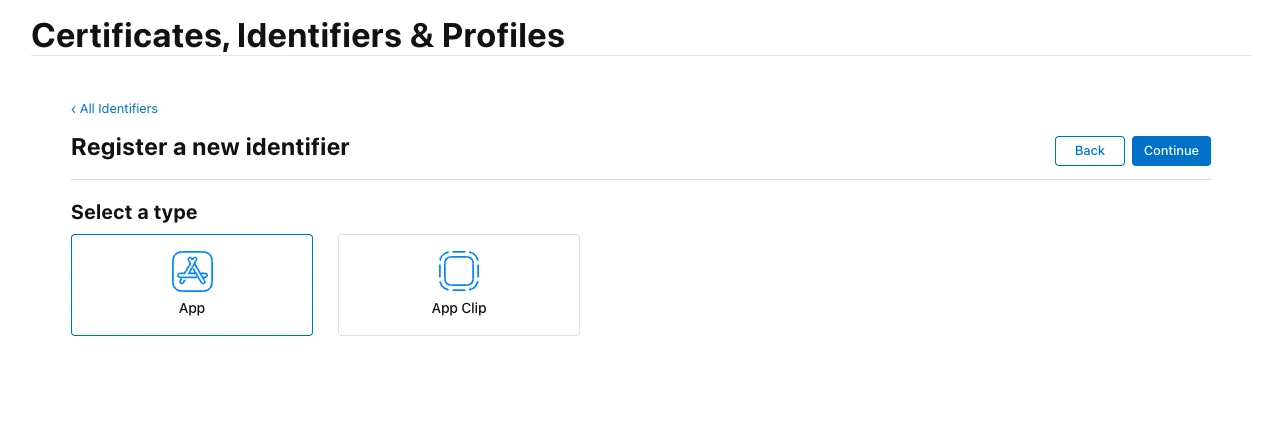 New App Identifier registration