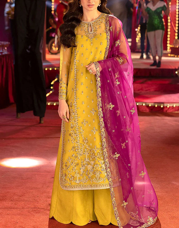 Formal Heavy Embroidered Organza Mehndi Dress 2026