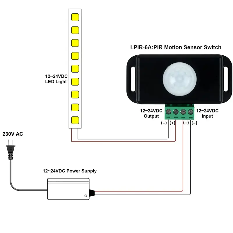 Датчик за движение сензор за присъствие PIR 12v 24v 6A схема – zella.bg