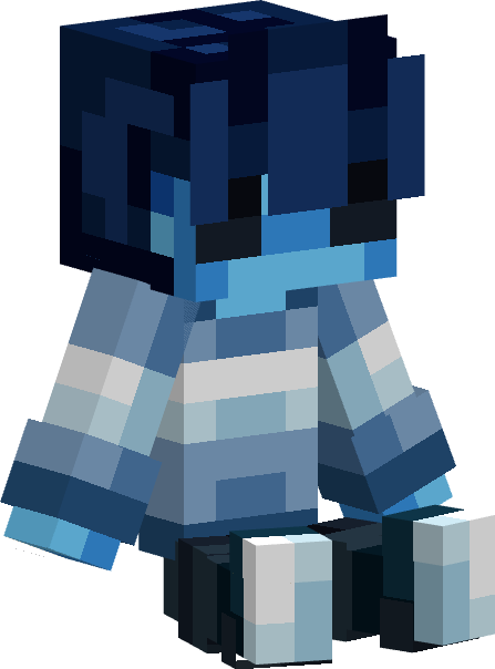 A blocky, 3D model of Blue-Boy-Build's persona with a lighter blue sweater, darker, but still blue, skintone, and beady black eyes.