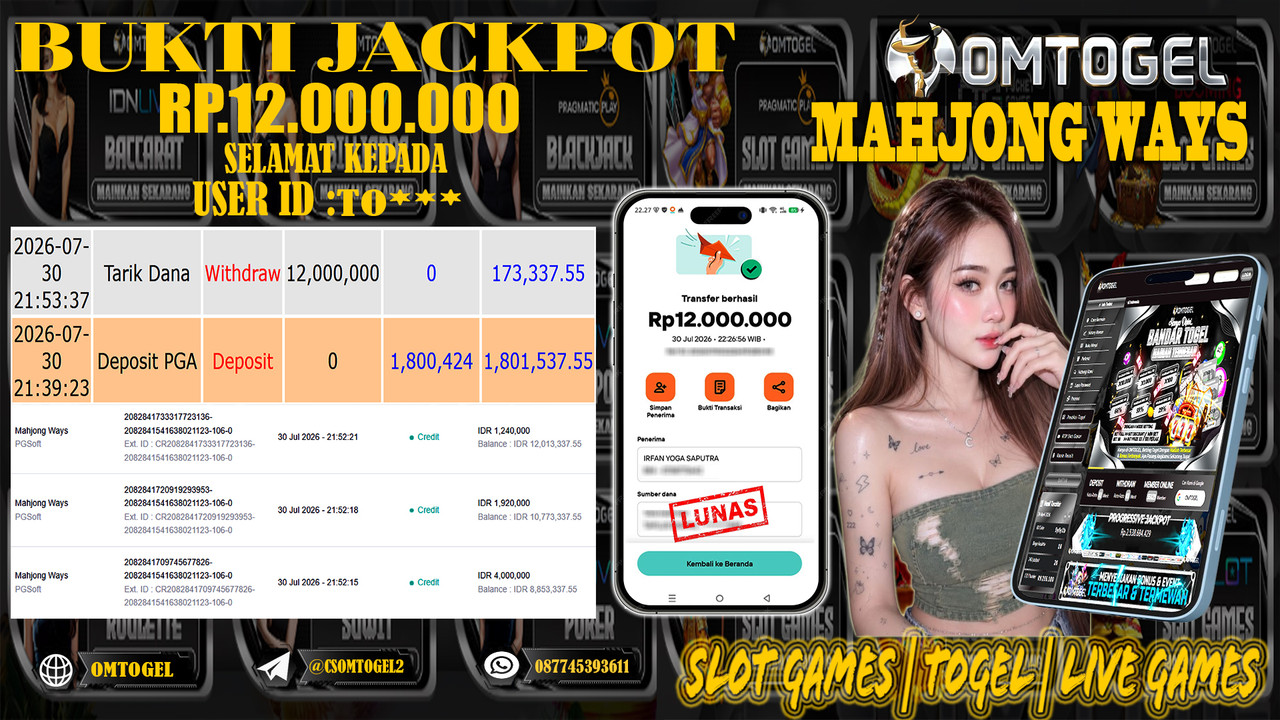 OMTOGEL JACKPOT PG SOFT MAHJONG WAYS  Rp,12,000,000,- DIBAYAR LUNAS