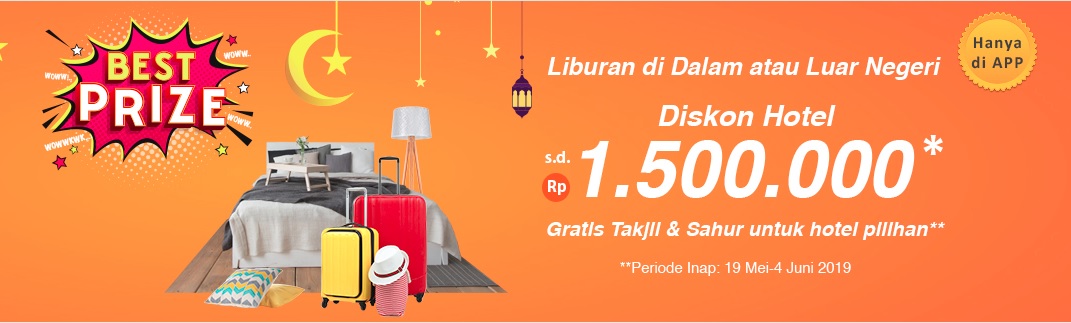 Diskon hotel domestik dan internasional senilai maksimal Rp 1,5 juta.